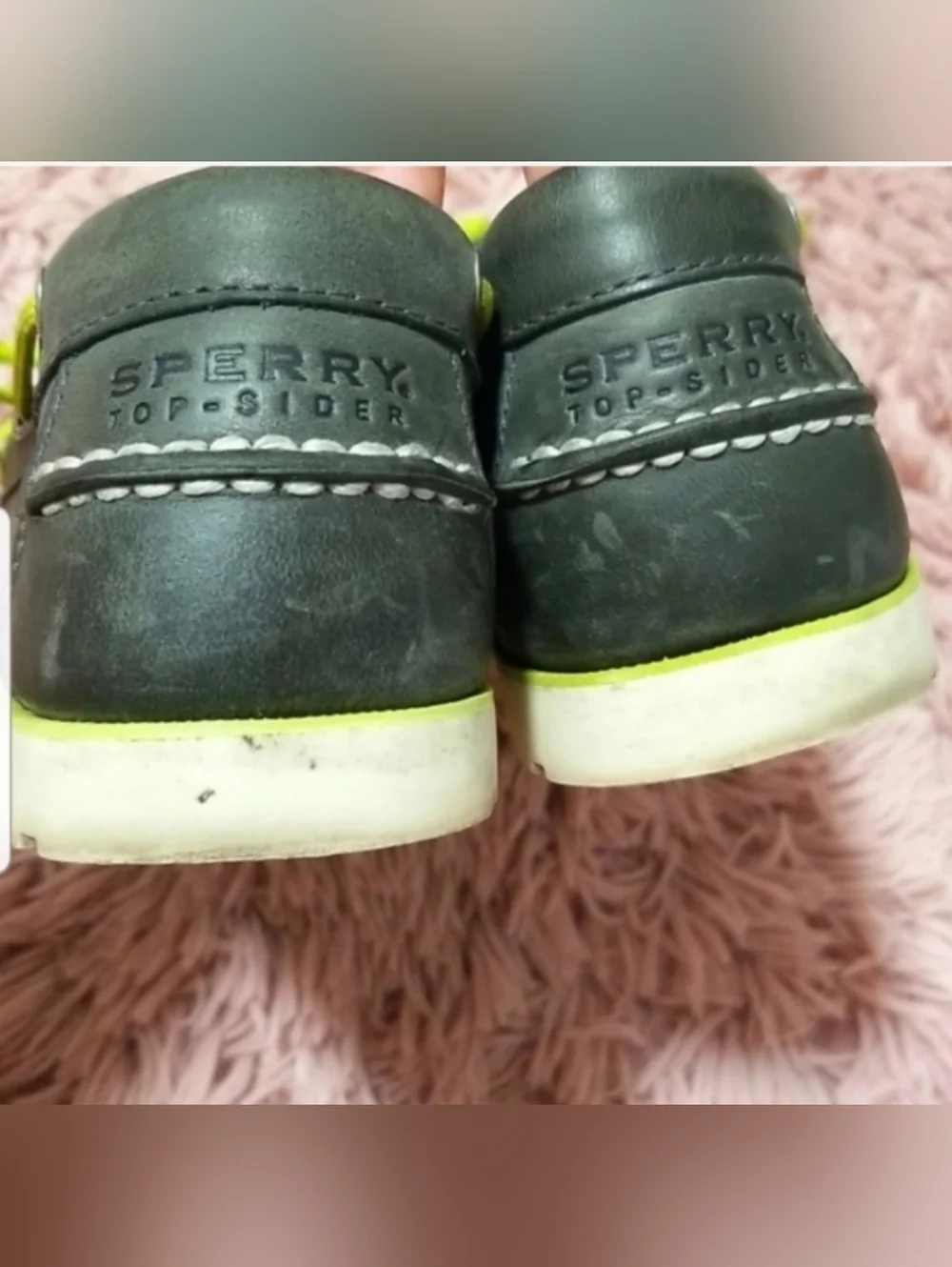 Sperry Top-Sider Gray/Neon Green Accents Leeward 2-Eye Leather Boat Shoes